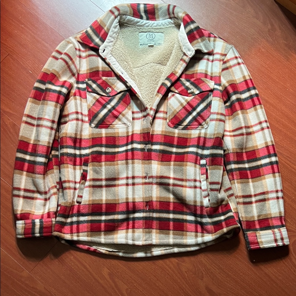 SAGE size M Plaid Sherpa-Lined Jacket‎